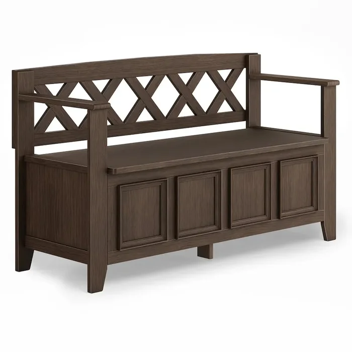 Amherst Solid Wood Entryway Storage Bench In Farmhouse Brown