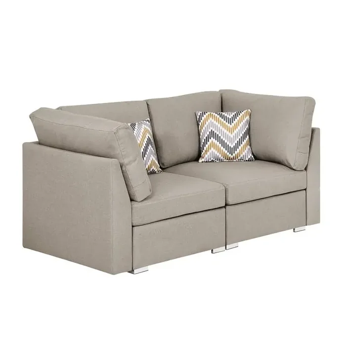 Amira Beige Fabric Loveseat Couch with Pillows