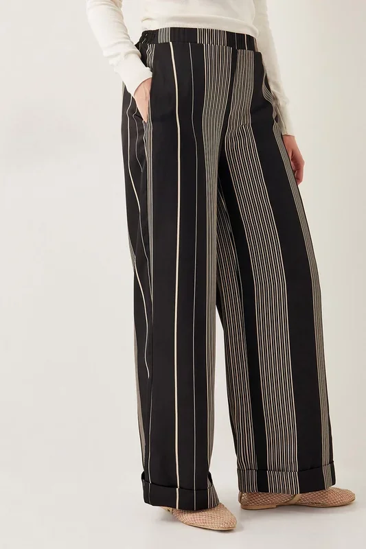 Andi Stripe Wide Leg Trousers Black