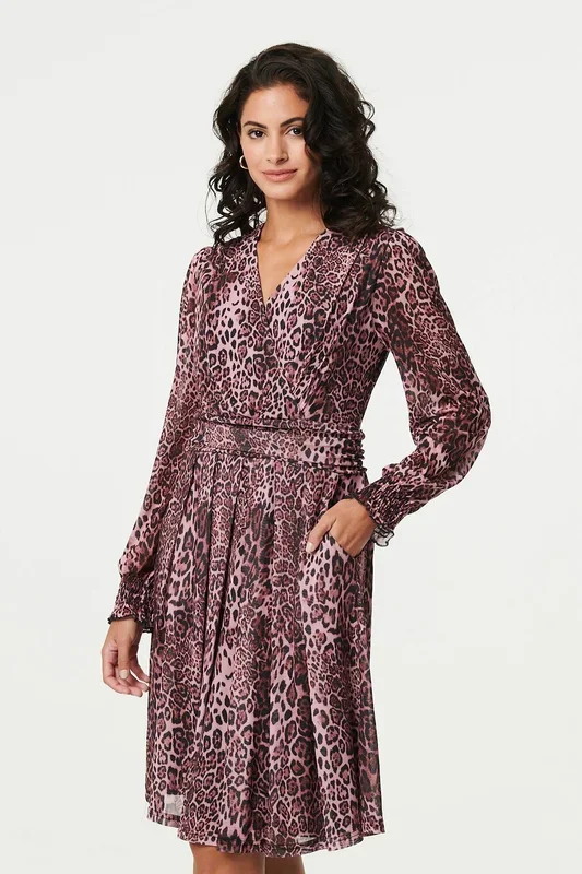 Animal Print Semi Sheer Short Wrap Dress