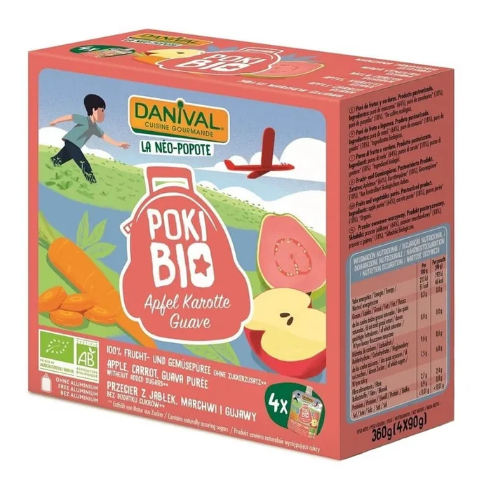 Apfel – Karotte – Guavenpüree 100% Frucht ohne Zuckerzusatz BIO 4×90 g – DANIVAL