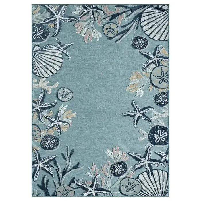 Aqua/Blue Coastal Floral/Botanical Performance Outdoor Area Rugs, 7‘9″ x 9‘9″