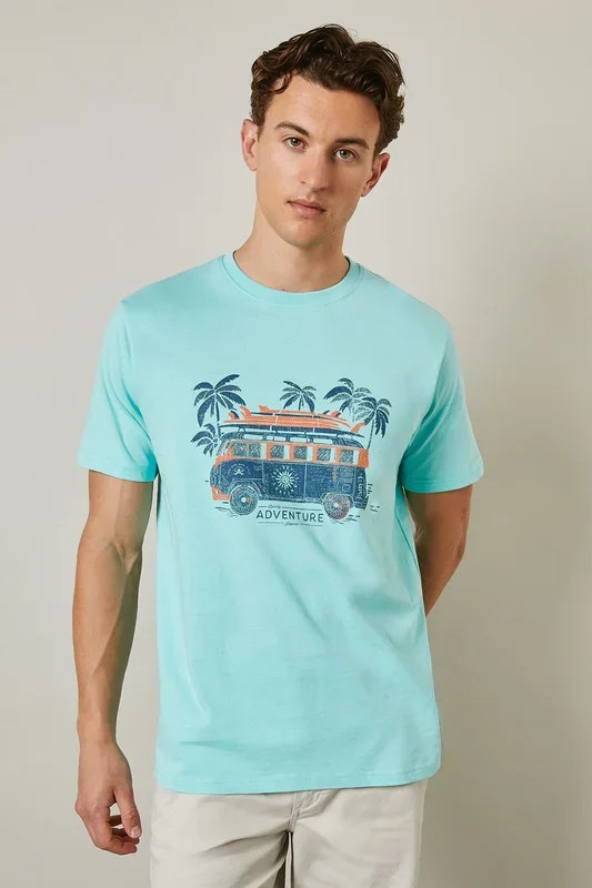 Aqua Summer Adventure Print T-shirt