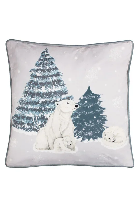 Arcticus Polar Bear Festive Printed Piped Fleece Reverse Cushion