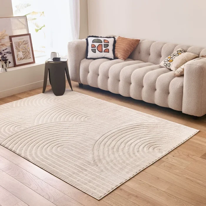 Area Rugs for Living Room Bedroom Kitchen with Modern Wavy Design in Grey Cream Beige 6020