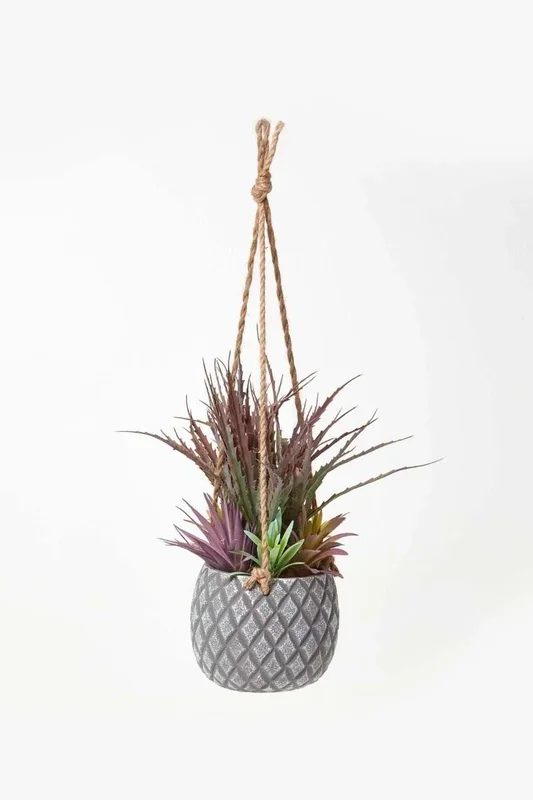 Artifical Hanging Succulents in Grey Pot