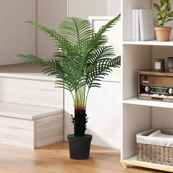 Artificial Palm Tree with Plastic Pot and Flocked Soil for Home Office Decor