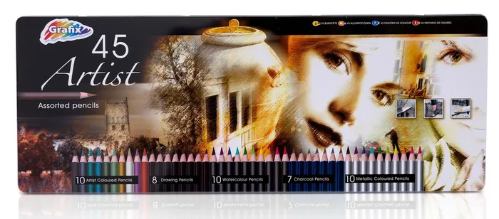 Artist’s Coloured Pencils Pack of 45 With Presentation Metal Tin