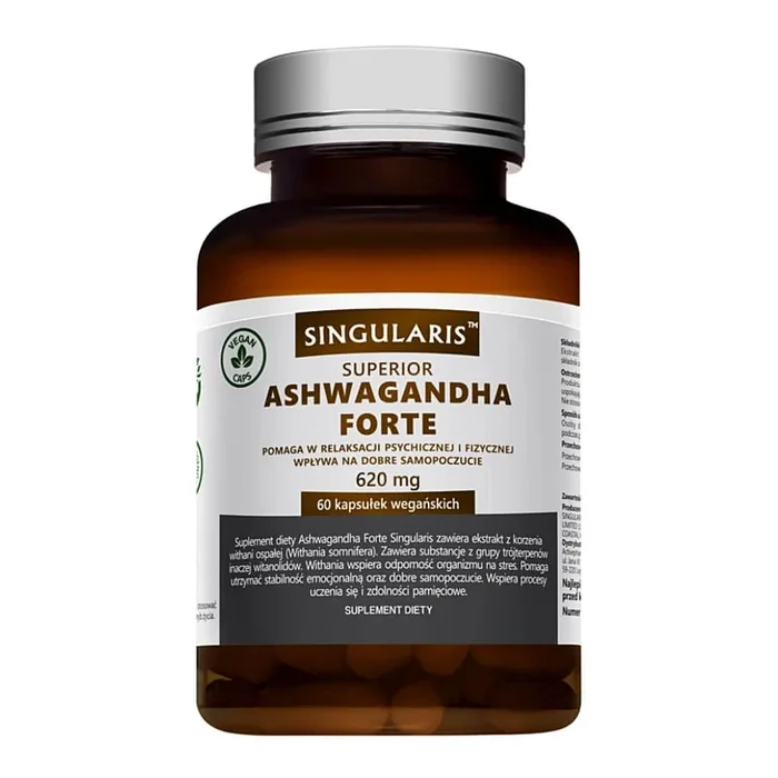 Ashwagandha FORTE 620 MG Ginseng – Indischer Ginseng 60 SINGULARIS vegane Kapseln