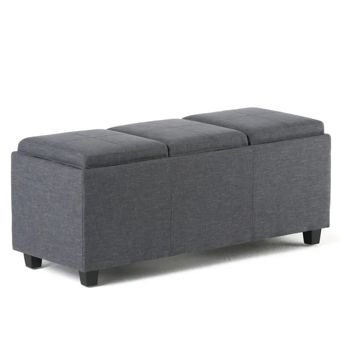Avalon Storage Ottoman In Slate Grey Linen Look Fabric
