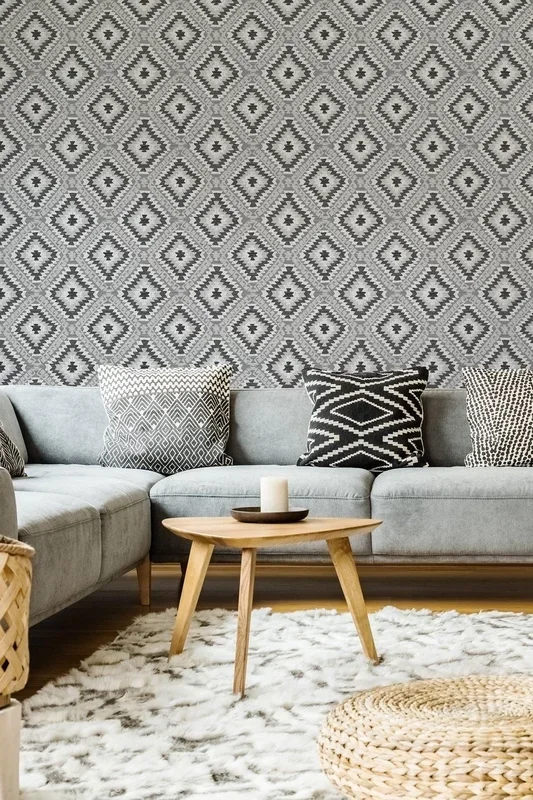 Aztec Mono Geometric Wallpaper