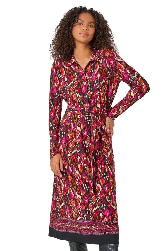 Aztec Print Stretch Midi Shirt Dress