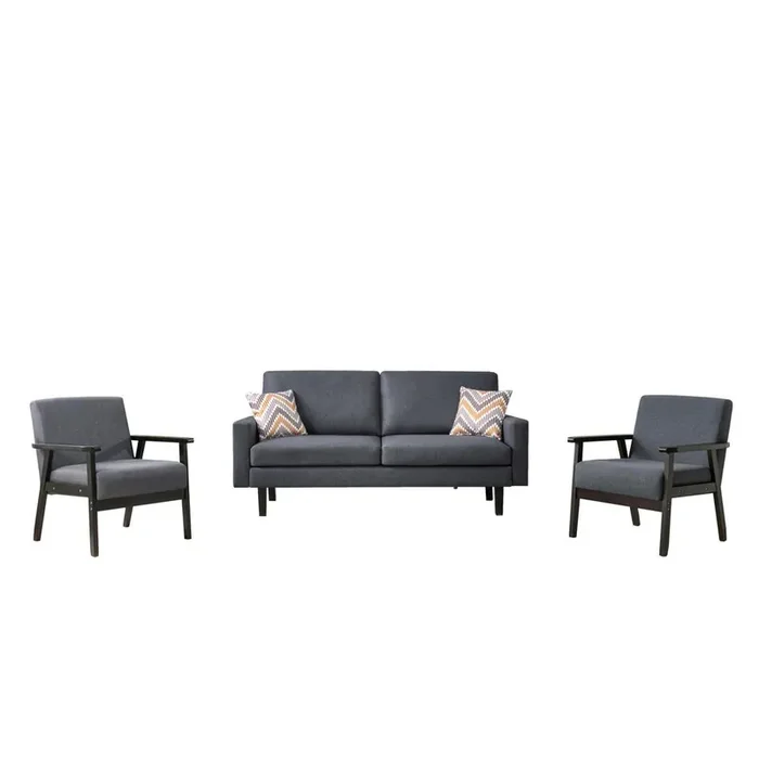 Bahamas Dark Gray Linen Sofa and 2 Chairs with 2 Throw Pillows