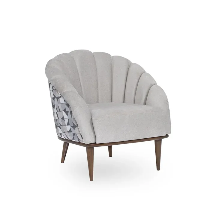 Balboa Chenille Accent Chair – Beach Gray/Warm Walnut
