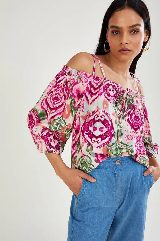 Bardot Ikat Print Top