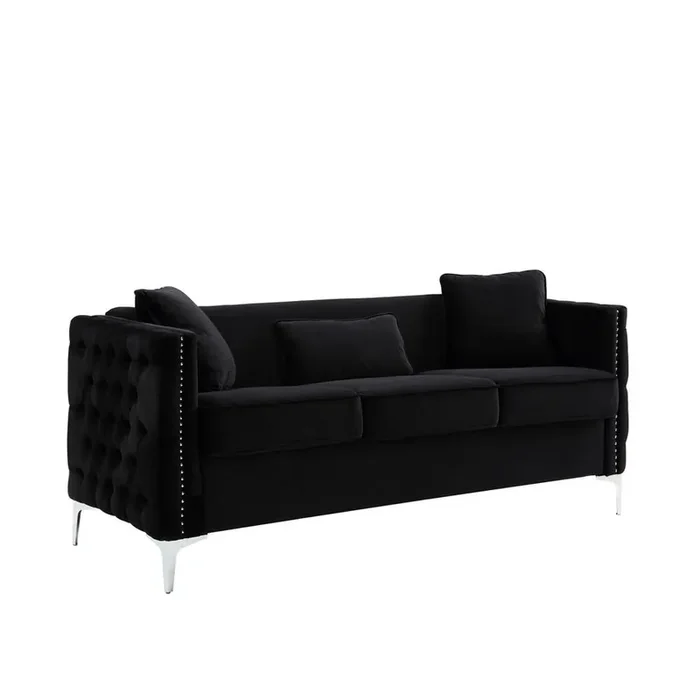Bayberry Black Velvet Sofa Loveseat Living Room Set
