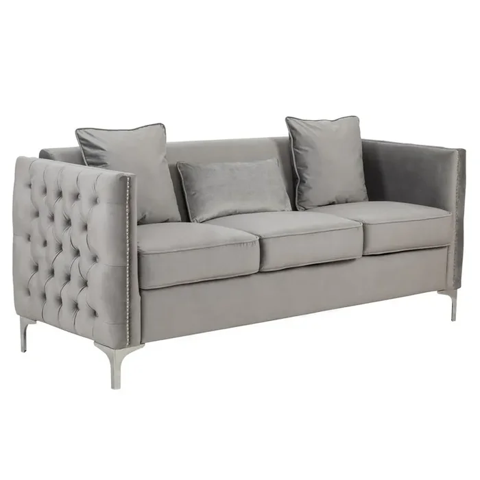 Bayberry Gray Velvet Sofa Loveseat Chair Living Room Set