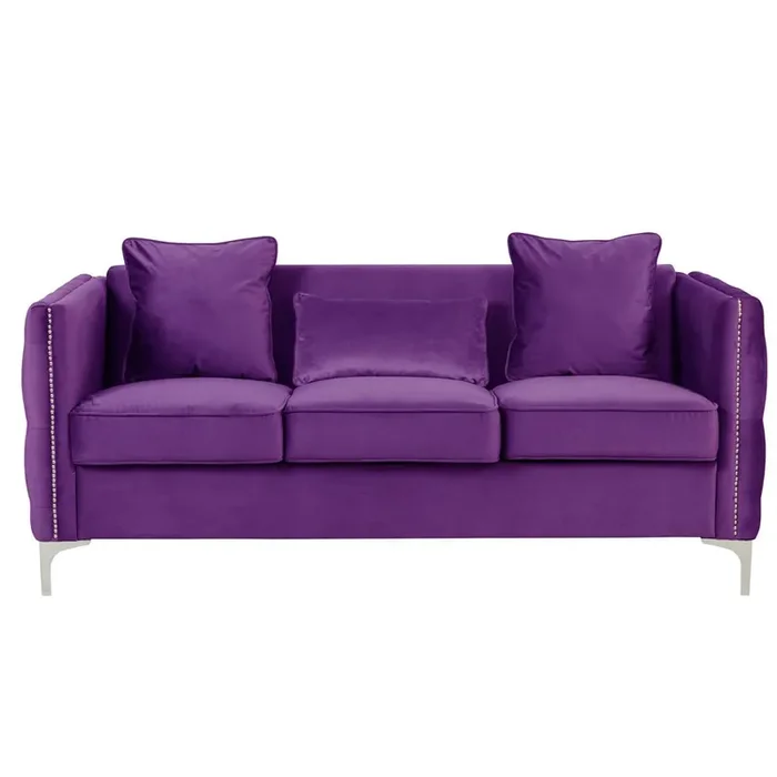 Bayberry Purple Velvet Sofa with 3 Pillows