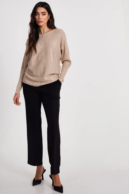 Beige Knit Foil Detail Jumper