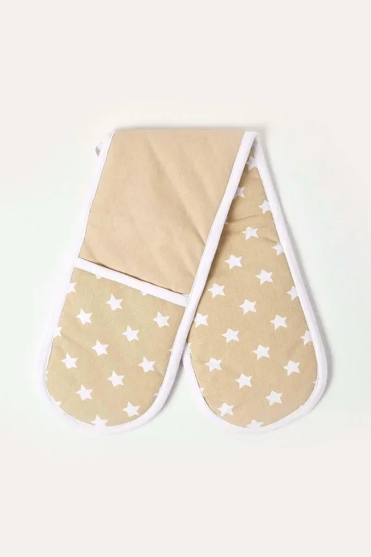 Beige Stars Cotton Double Oven Glove