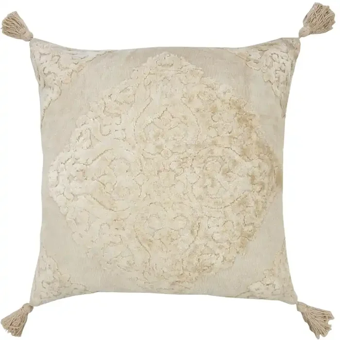 Beige Traditional Textured Medallion Throw Pillow
