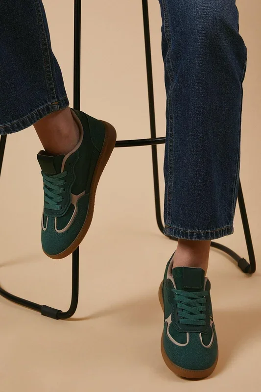 Benji Faux Suede Contrast Detail Lace Up Trainer
