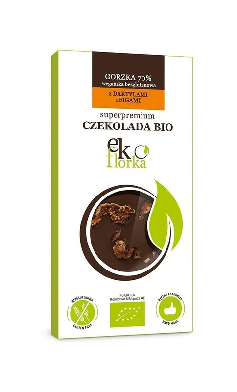 BIO BIO BIO 85 g glutenfreie Premium-Bitterschokolade mit Datteln und Feigen – EKOFLORKA