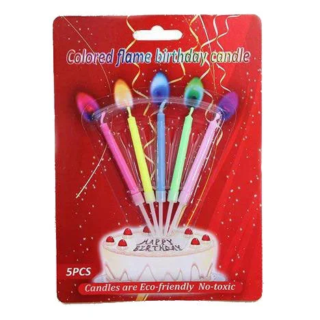Birthday Party Candles Coloured Flame 5 Pack – Case of 12