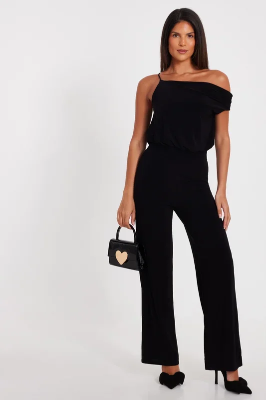 Black Asymmetric Draped Jumpsuit