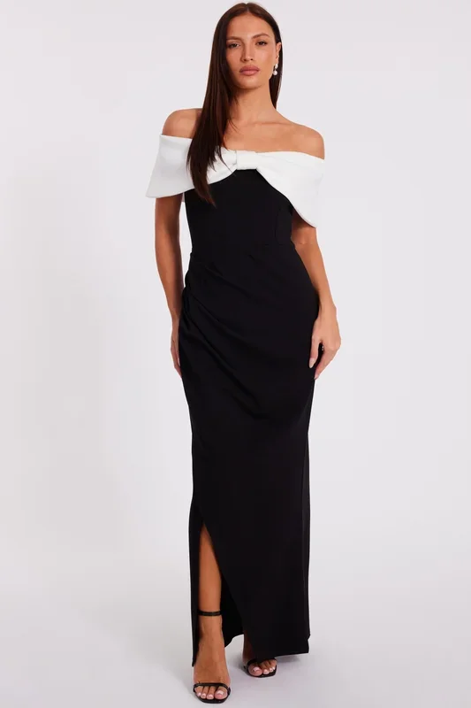 Black Contrast Bardot Maxi Dress