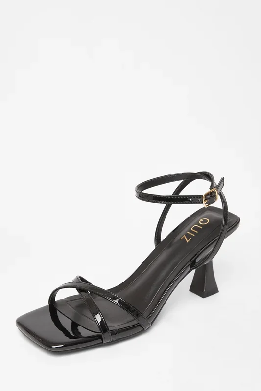 Black Cross Strap Flared Heels