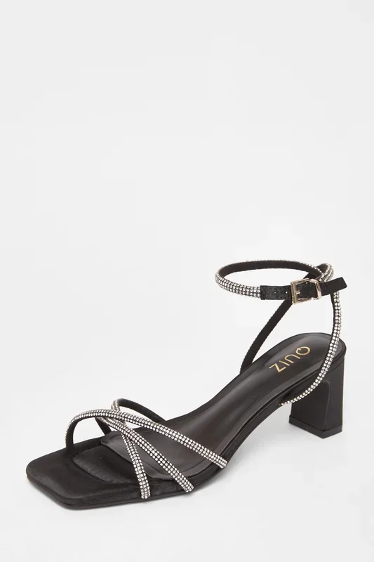 Black Diamante Strap Block Heels