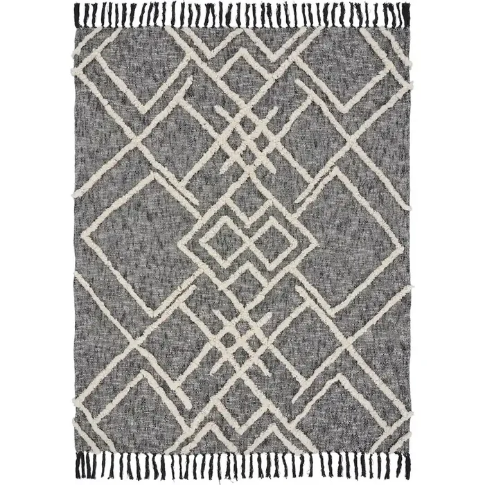 Black/Gray Geometric Hand-Woven All-Natural Cotton Throw Blanket