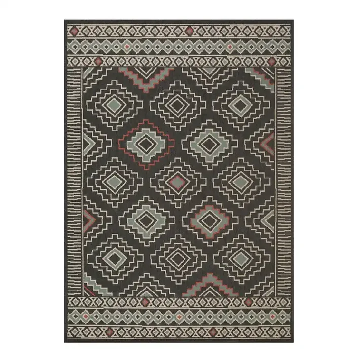 Black/Ivory Southwestern Tribal Polypropylene Indoor/Outdoor Area Rug