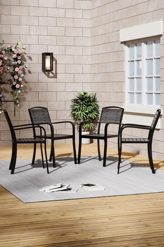 Black Outdoor Garden Dining Armchairs Set of 4