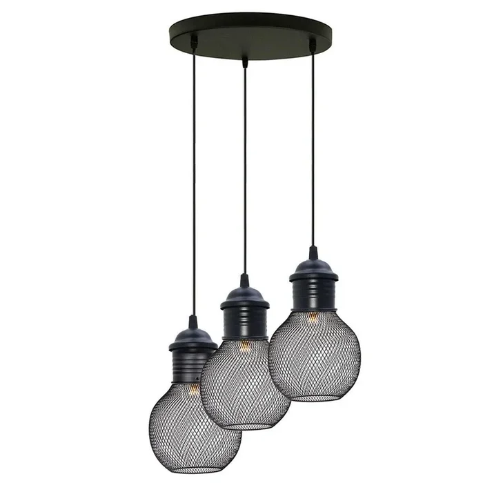 Black Three Way Ball Industrial Retro Loft Metal Ceiling Pendant Light~1289