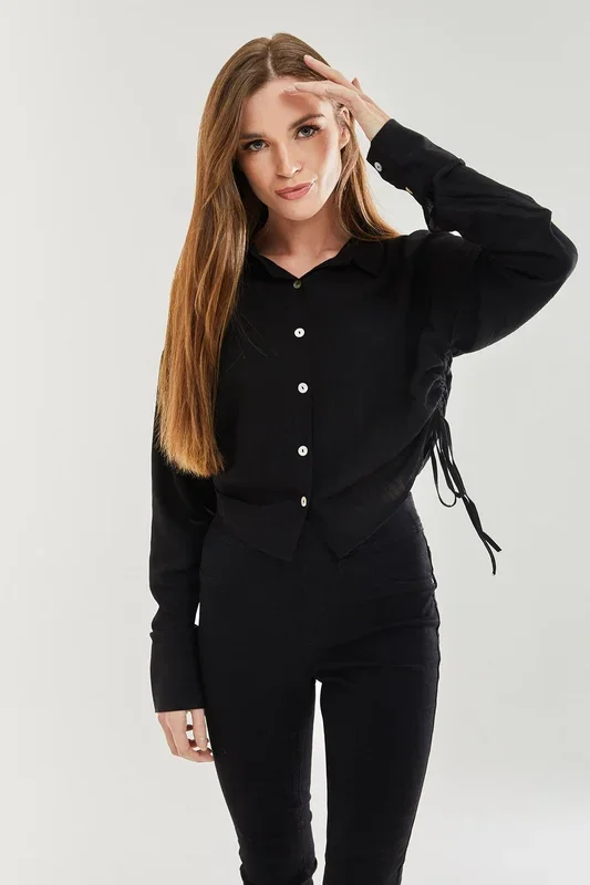 Black Tie Side Blouse