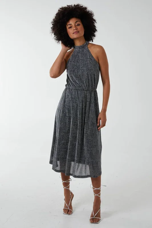 Blouson Elasticated Halter Midi Dress