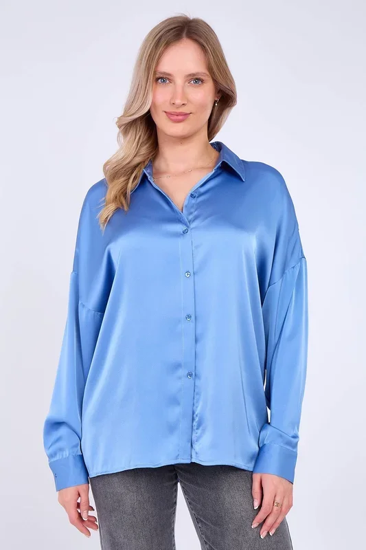 Blue Brushed Satin Oversized Shirt