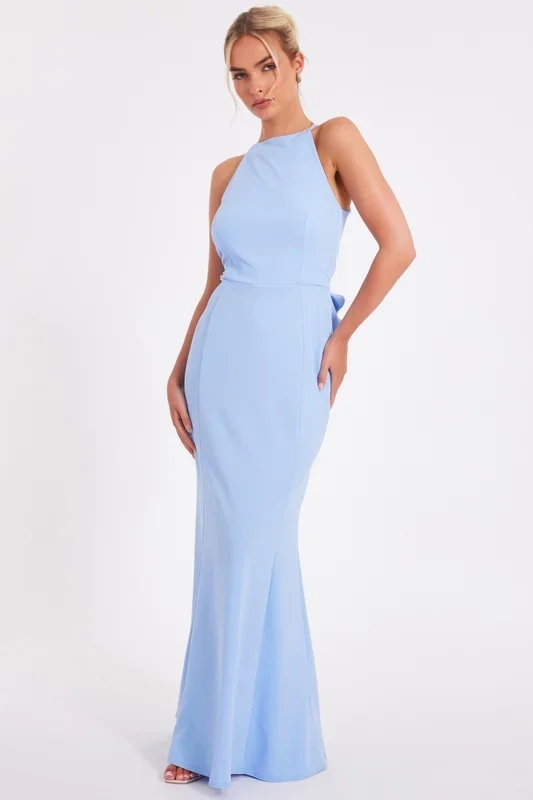 Blue Halter Neck Fishtail Maxi Dress