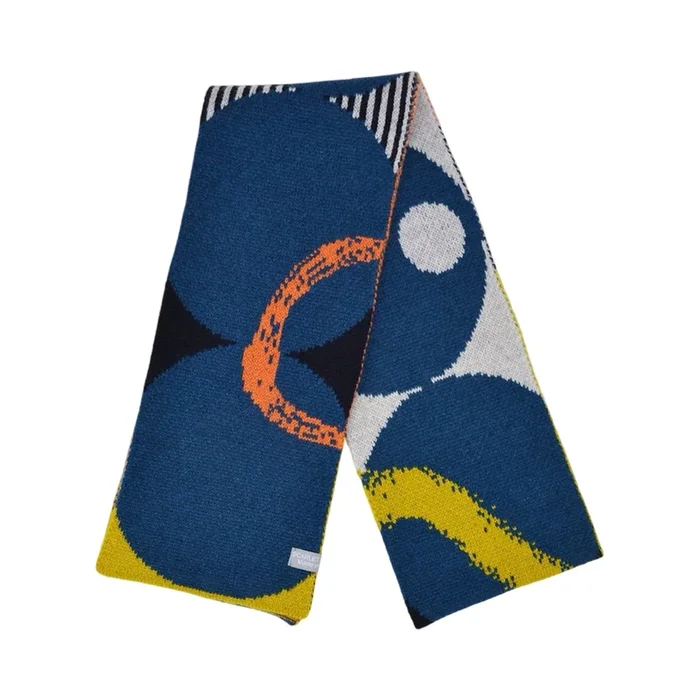 Blue Large Beads Lambswool Scarf