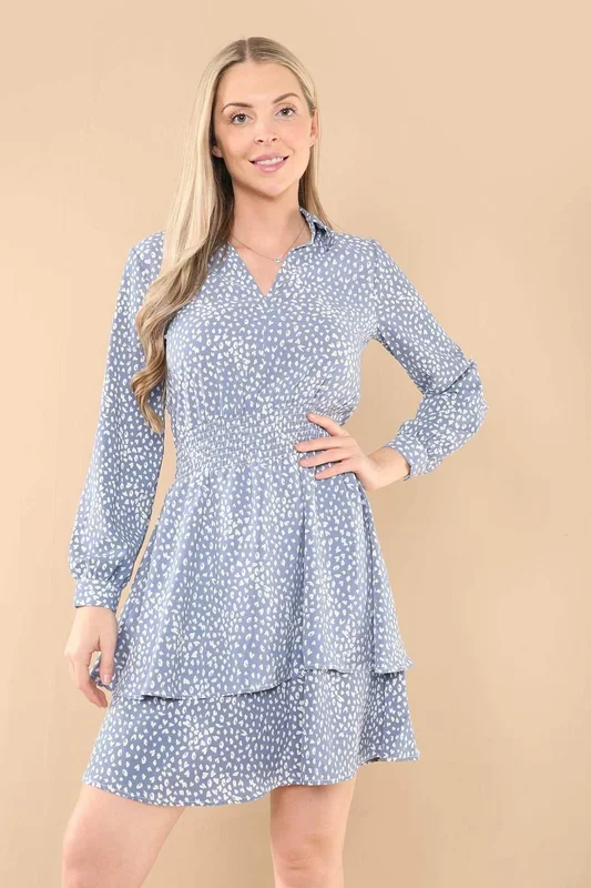 Blue Leopard Printed Skater Dress