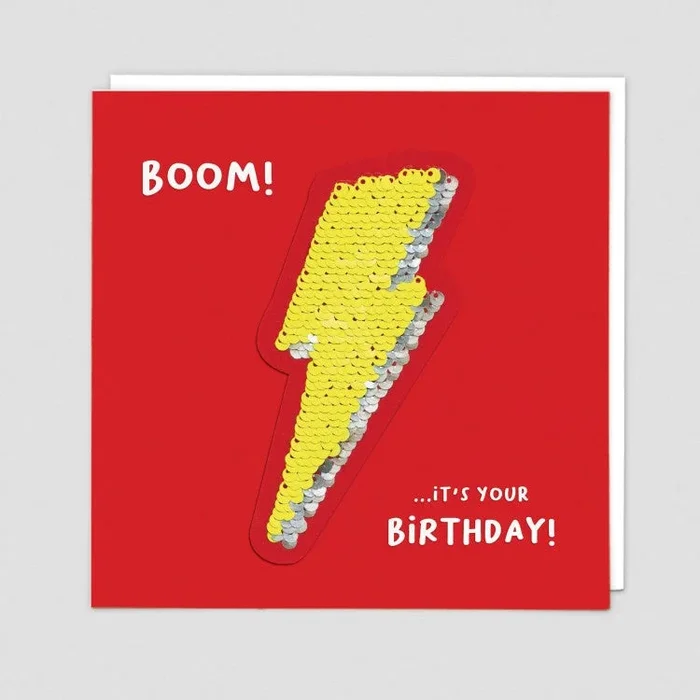 Boom! It’s Your Birthday Lightning Bolt Sequin Patch Card