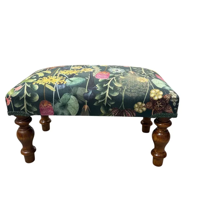 Botanical Green Linen Footstool