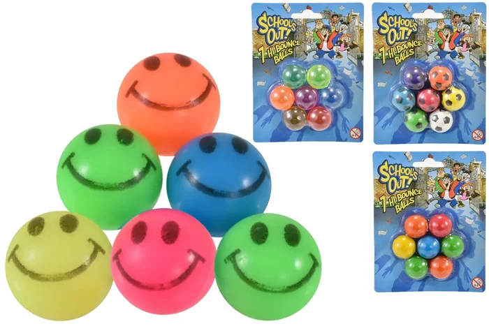 Bounce Balls 4 Assorted On Blistercard Schools Out 7 Pieces – Case of 24