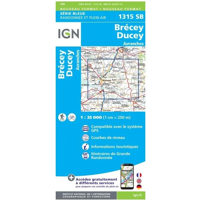 Brécey · Ducey · Avranches, France [1315SB] IGN TOP 25 Série Bleue Map | 1:25,000