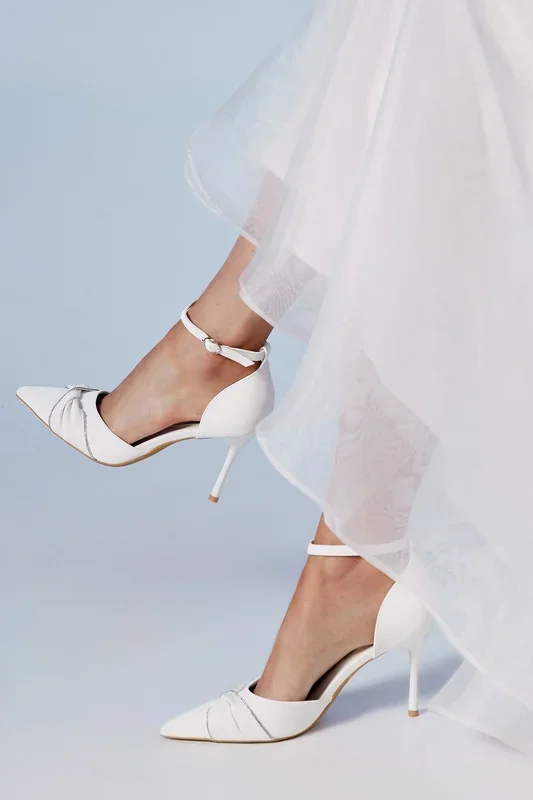 Bridal Valaine Faux Leather Diamante Twist Stiletto Heel Court Shoes