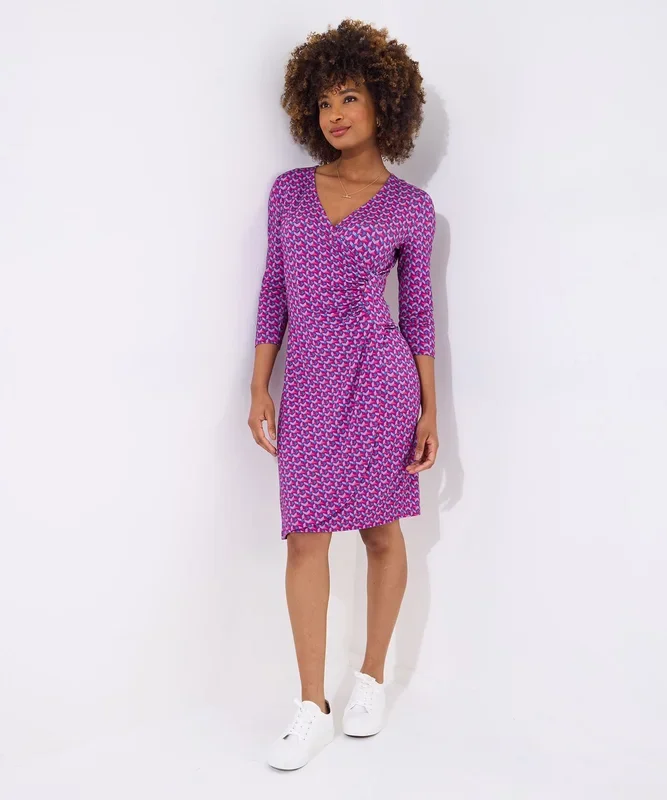 Bright Geometric Print Rouched Jersey Dress