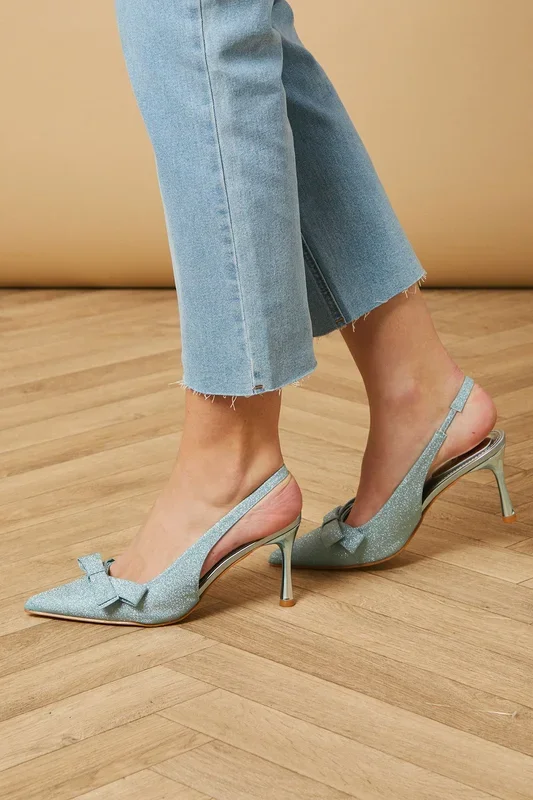 Brina Glitter Bow Detail Slingback High Stiletto Heel Court Shoes