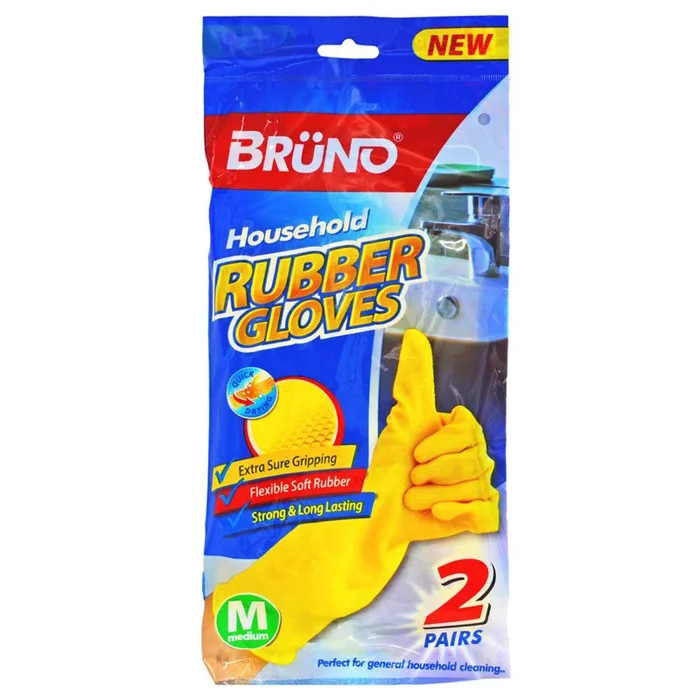 Bruno Rubber Gloves Medium Yellow 2 Pack – Case of 10